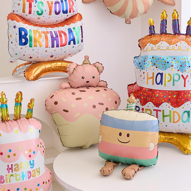 3D Cartoon Birthday Cake Balloon - Foil Decoration for Kids' Parties