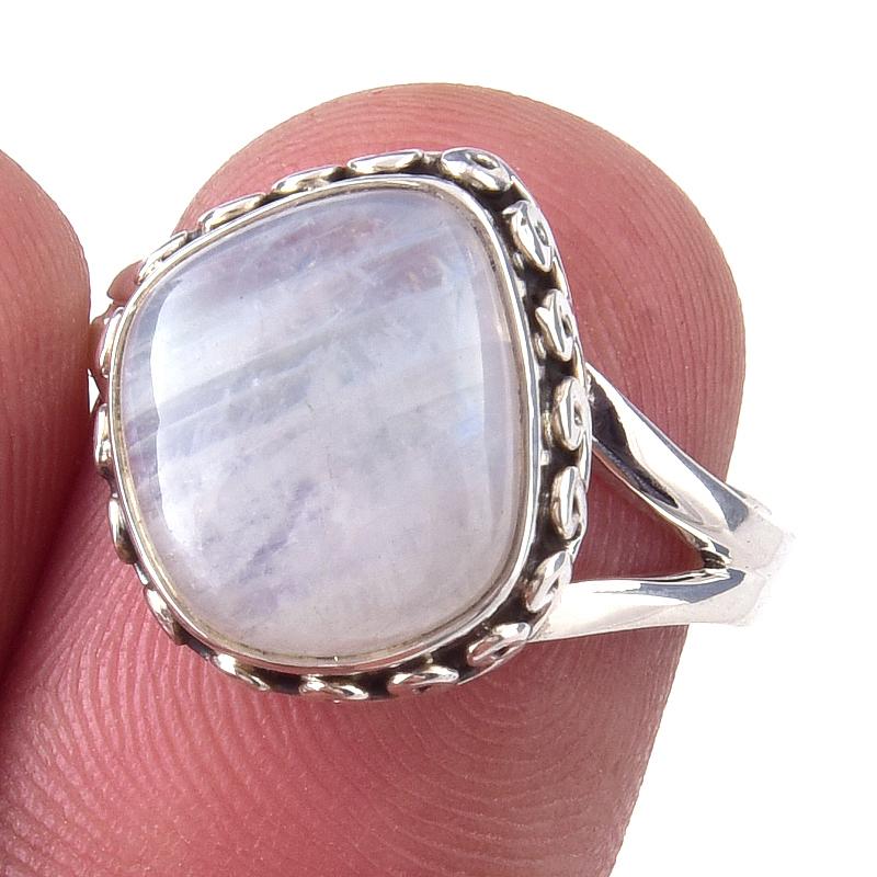 Natural Rainbow Moon Stone Gemstone Handmade 925 Sterling Silver Ring S.7 f3H18