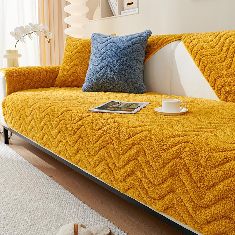 Thicken Sofa Cushion Lamb Fleece Wave Sofa Cover Warm Non-Slip Universal Couch Slipcovers for Living Room Sofas Cushion Decor