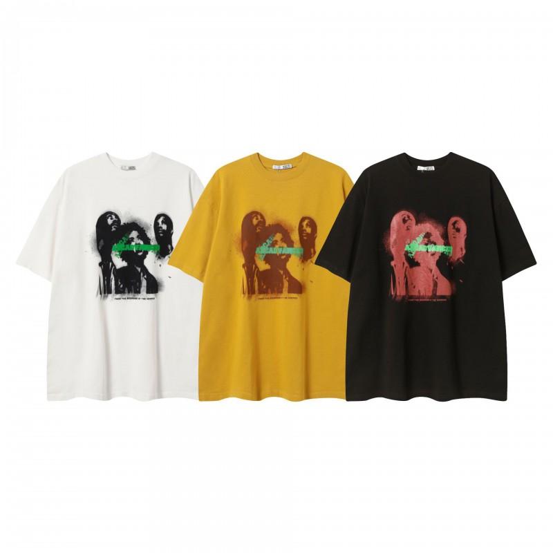 Magic Bear Cotton Loose Short Sleeve T-Shirt American Street Hip Hop Dark Cartoon Print Tee Teens