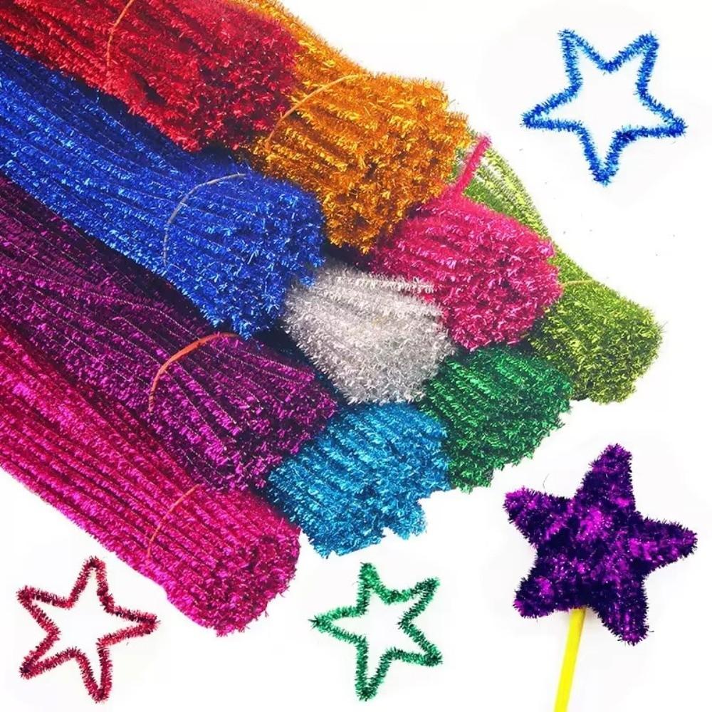 New 100pcs 30cm Glitter Chenille Stems Torsion Bar Wool Top DIY Craft Supplies Christmas Wired Sticks