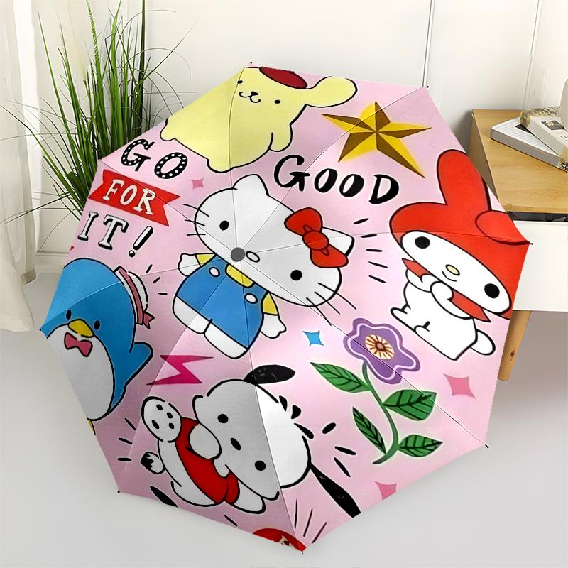 

1pc Hello Kitty & Friends Automatic Opening Folding Umbrella with 8-Rib Iron Frame - Portable for Outdoor Use, Festive Gift, Travel, Daily Use, Suitab