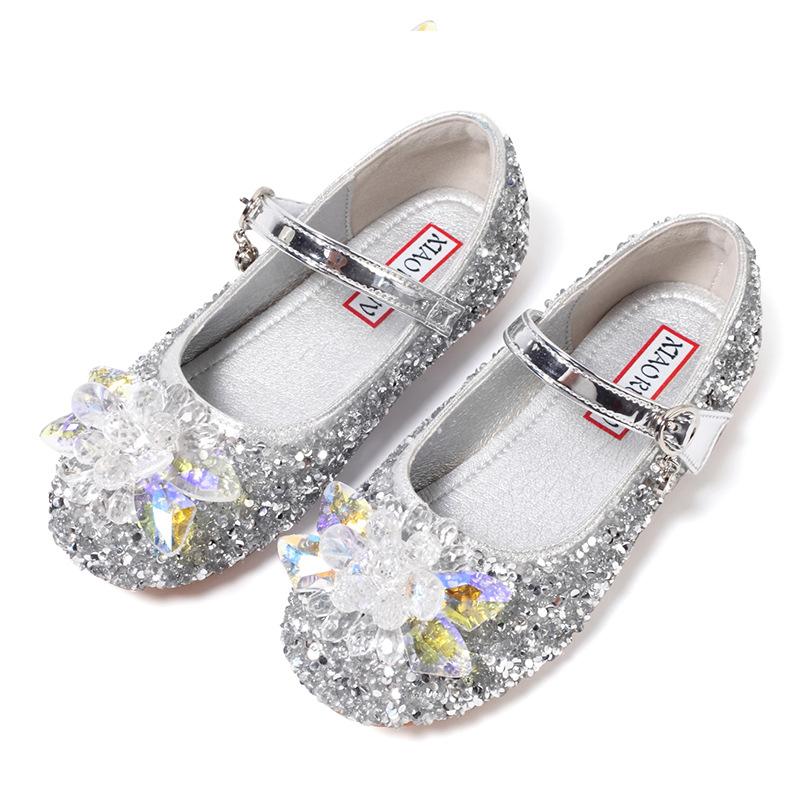 Girl Princess Shoes Sparkly Elegant Children Rhinestone Ballet Flat Beautiful Kid Mary Janes Fashion Party Wedding Leather Shoes