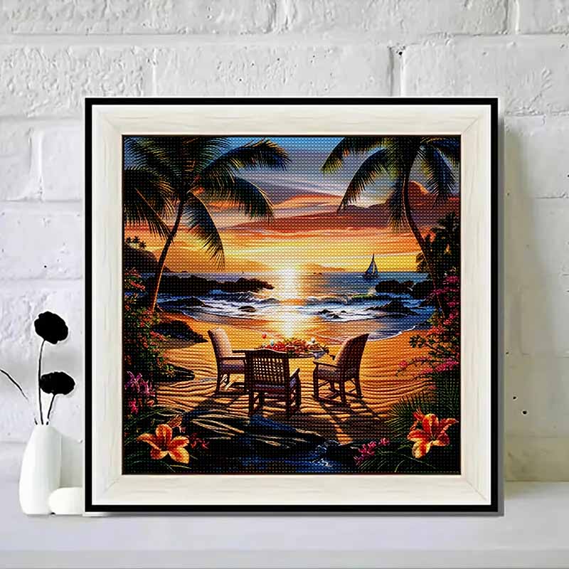 New Arrival 5D DIY Full Circle Diamond Painting "Seaside Scene" Embroidery Cross Stitch Home Decor Gift
