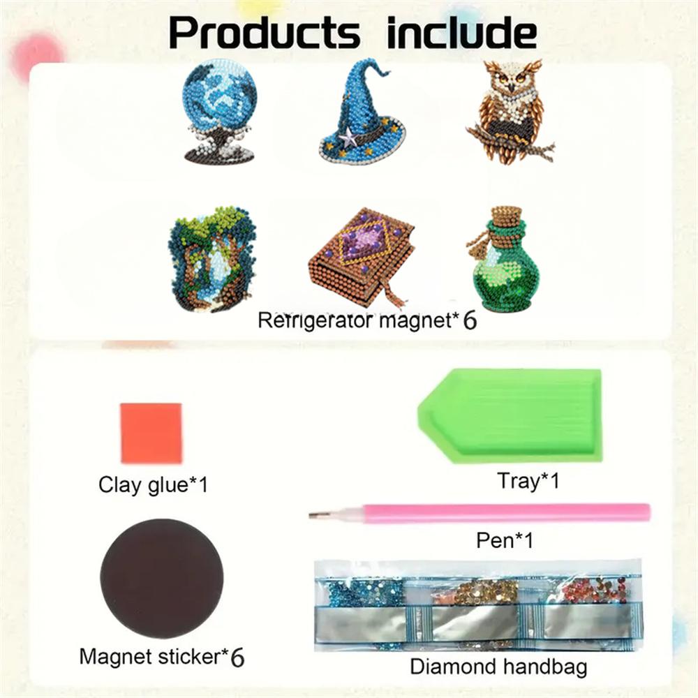 6pcs/Set Owl Series Diamond Painting Magnets for Refrigerator Diamond Art Fridge Magnets for Adults Diamond Art Refrigerator Magnets Kits