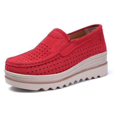 High Heel Wedge Plateau-Sneakers für Damen aus echtem Leder, Slipper aus Kuhwildleder, hohle flache Halbschuhe, 8 Farben, Damen, Übergröße