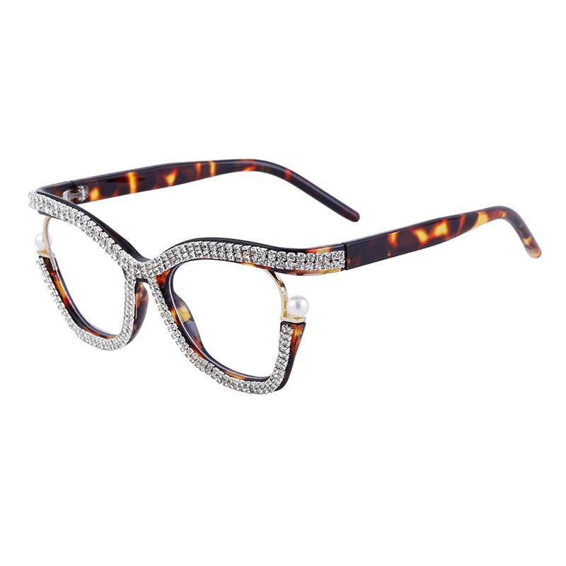Personalized Diamond-Set Flat Glasses Frame For Women, Cat Eye Can Be Matched With Myopia Glasses Frame For Women