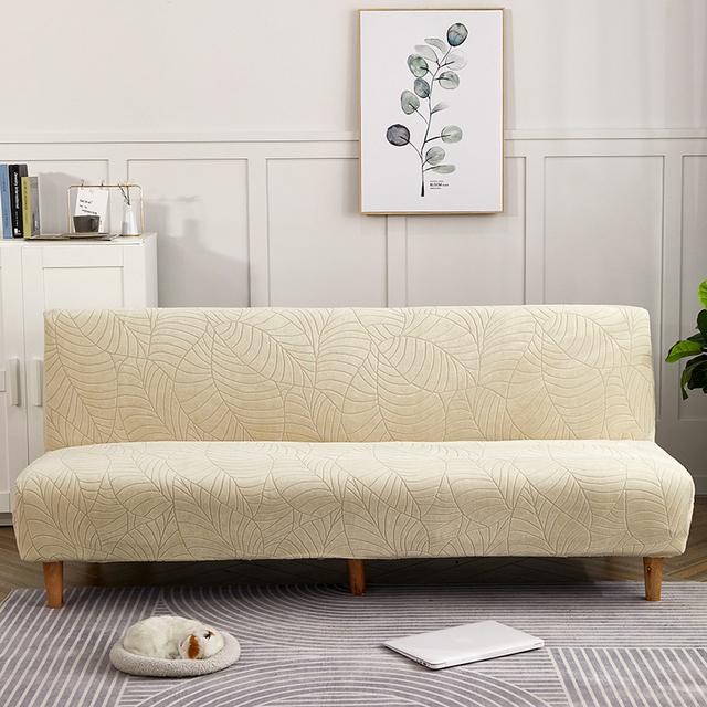 

Чехол на диван-кровать, эластичный жаккардовый узор в виде листьев, бархатный безрукий чехол для дивана, эластичные чехлы для дивана-кровати, водонепроницаемые 160-190cm бежевый