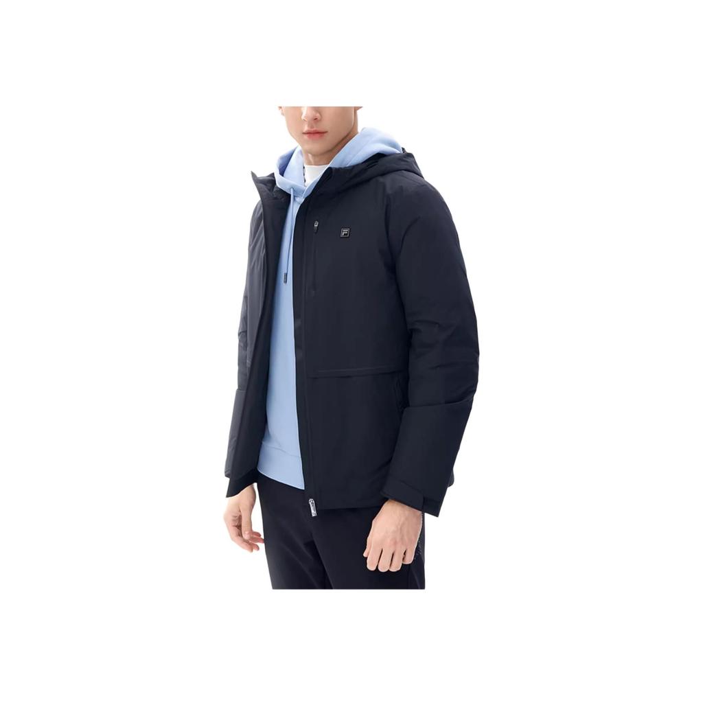 Fila Solid Color Logo Casual Hooded Down Jacket Winter Men Jackets Black F11M247911FBK