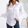 EastRogue Women's Fashion Casual Spring Fall Solid Color Print Long Sleeve POLO-Neck Blouses & Shirts