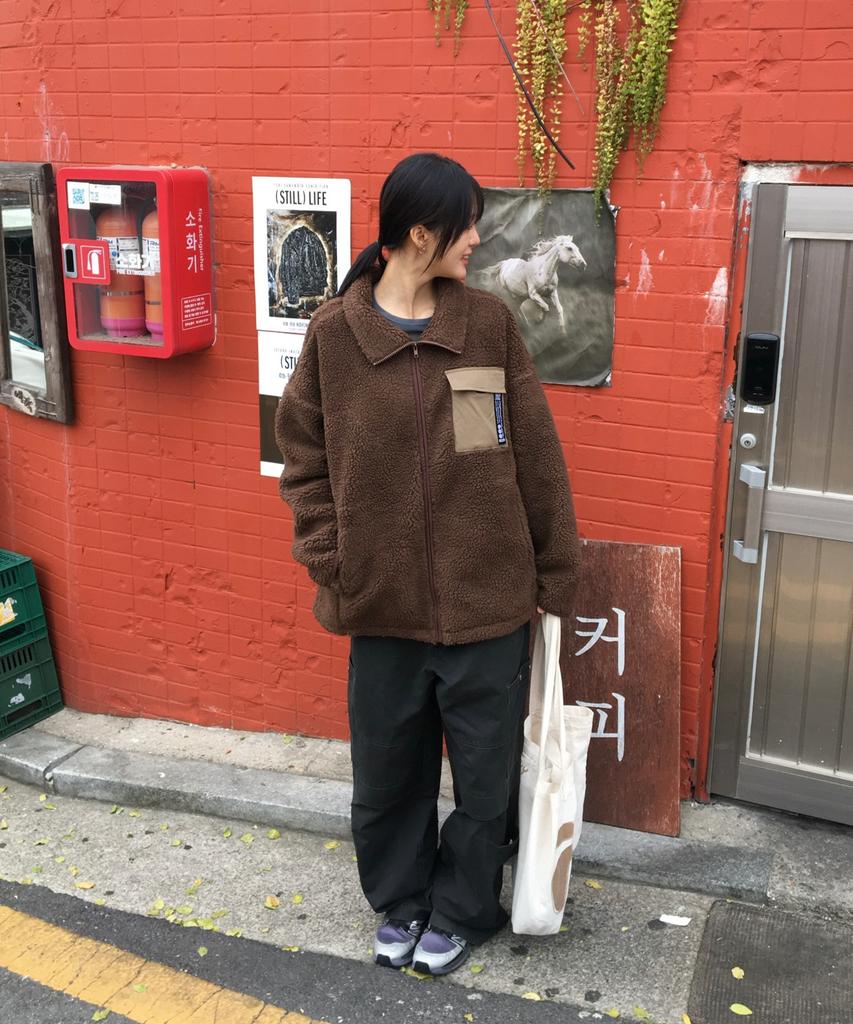 Pollution Mixed Fleece Zip-Up Jacket (Pkhawjk023_Br)