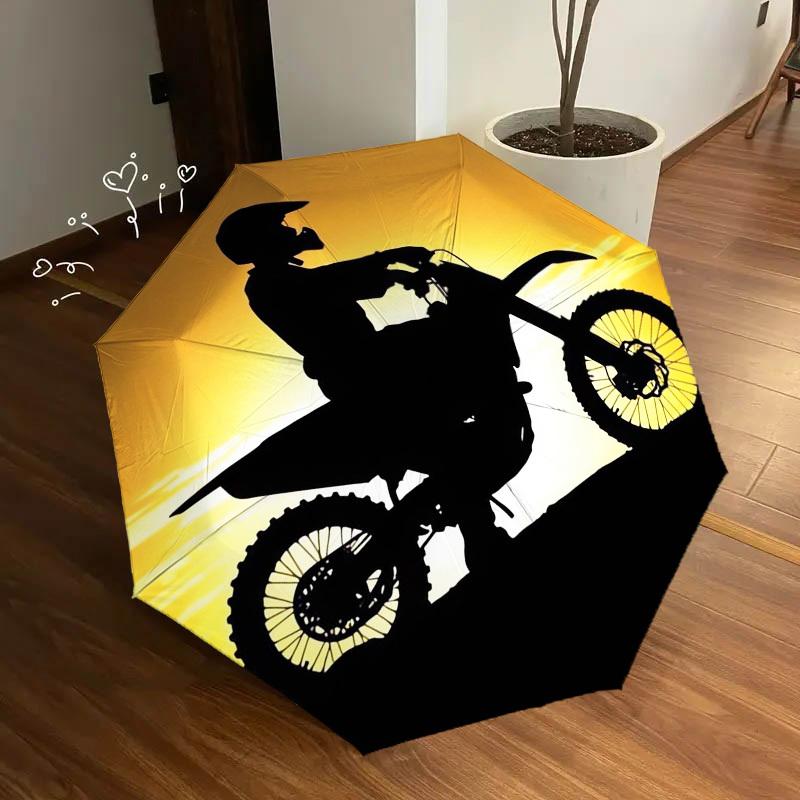 1 Stück Motorrad Sonnenuntergang Thema Hochwertiger Regenschirm, Automatisches Öffnen und Schließen Regenschirm, Multifunktionaler Regenschirm G0811049