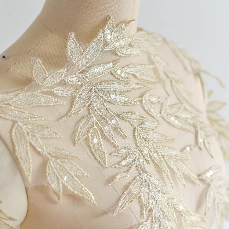 Xianxian Bamboo Leaf Sub-Gold Sequin Embroidered Lace, High-End Wedding Dress Handmade Diy Hanfu Decorative Accessories