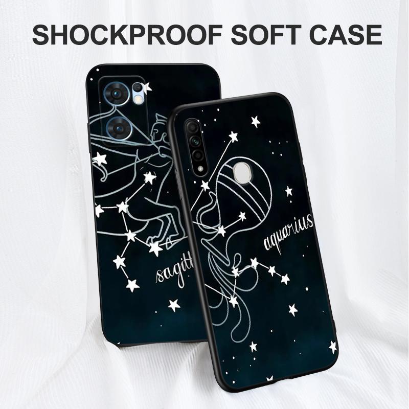 Black Tpu Case For Realme 7i 8i 9 Pro Plus 9i C12 GT Neo2 Narzo 20 30A 50A 50i Zodiac Sign