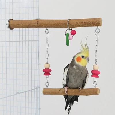 Top Wooden Branches Standing Toys Cage for Small Medium Parrots Budgie,Natural Solid Wood Parrot Specific Swing Suspension Ring