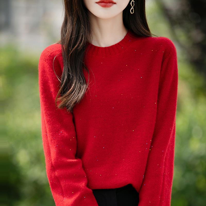 Retro Colorful Polka Dot Sequin Wool Sweater - Loose Fit, Round Neck, Warm for Autumn/Winter