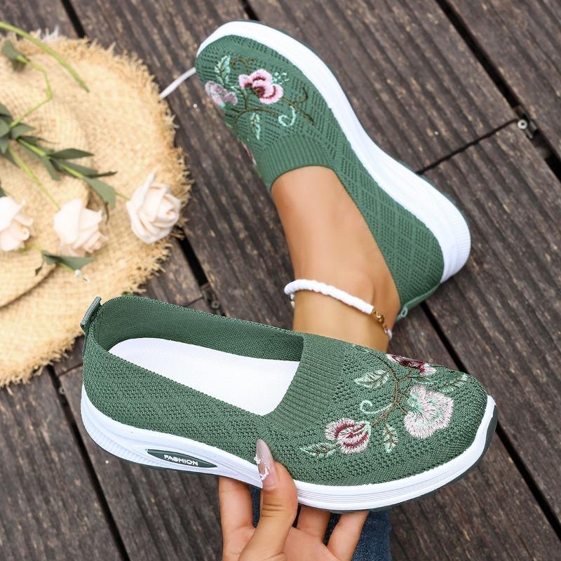 Fashion Autumn Women's Embroidered Sneakers Fashion Breathable Lightweight Non-Slip Wear-Resistant Casual Sports Shoes Soft Flat Loafer
