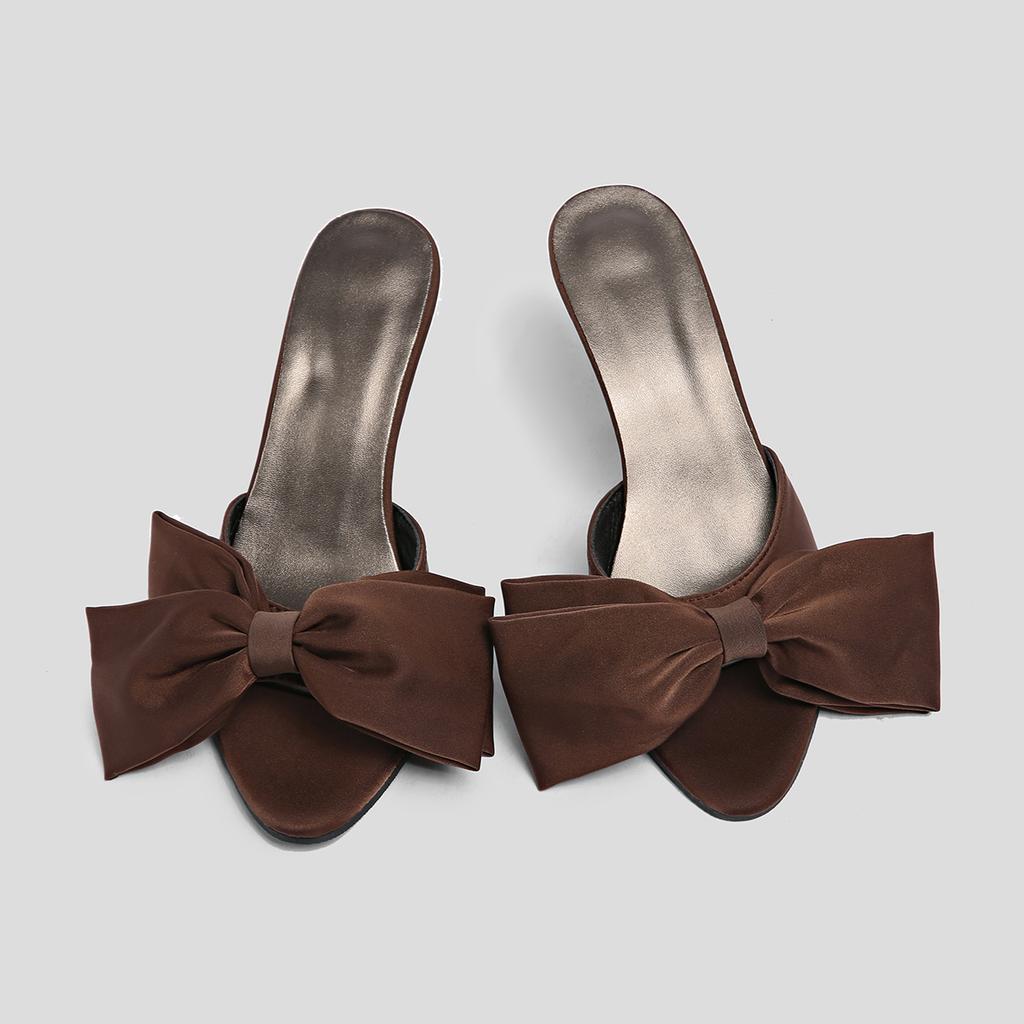 Fashion New Style  Arrival Silk Butterfly-knot High Heels Women Slippers Square Toe Mule Slippers Slides Party Pumps Shoes Zapatos Mujer