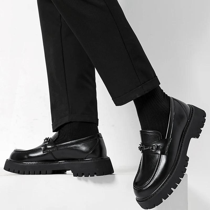 Fashion Comfortable Club Shoe Men Stylish Thick Bottom Footwear All-match Man Leather Loafers Lightweight Flats Business Work Shoes Male