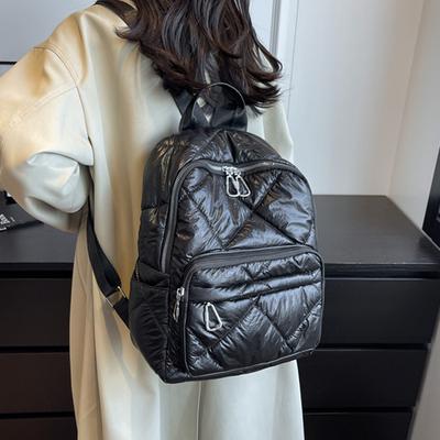 Gesteppter karierter Damen-Rucksack für den Winter, ultraleicht, Platz für Daunen, große Kapazität, Damen-Schultasche
