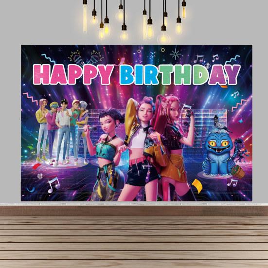 Demon Hunters Birthday Decorations Set Anime Theme Happy Birthday Party Supplies with Banner Cake Toppers Backdrop for Kids Fans