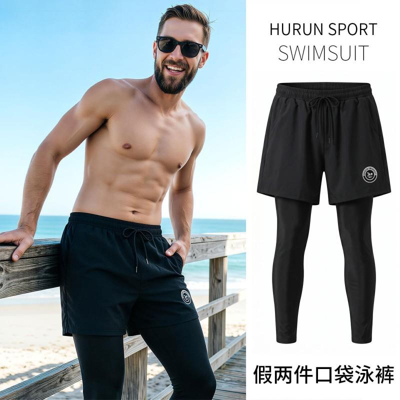 Mens Quick-Dry Surf Swim Trunks With Hidden Pocket 9/10 Length High-Elasticity Boardshorts Swimming Diving