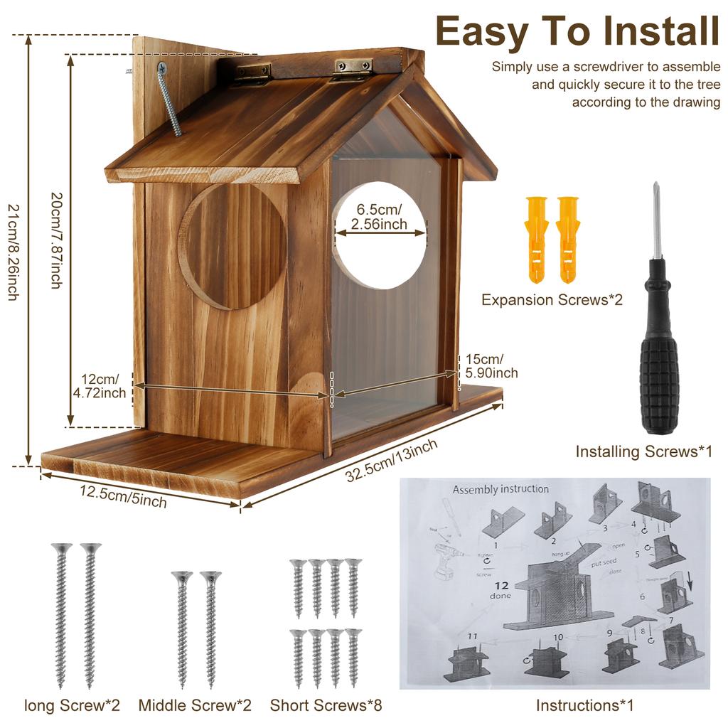 Squirrel Feeder For Outside Wooden Chipmunk Feeder Squirrel House For Corn, Peanuts Large Capacity Squirrel Feeding Stations