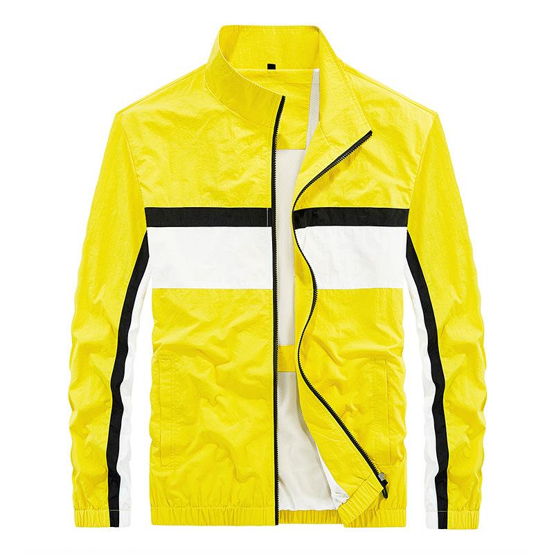Spring Men's White Straight Hem Loose Stand-up Collar Zipper Casual Solid Color Coat