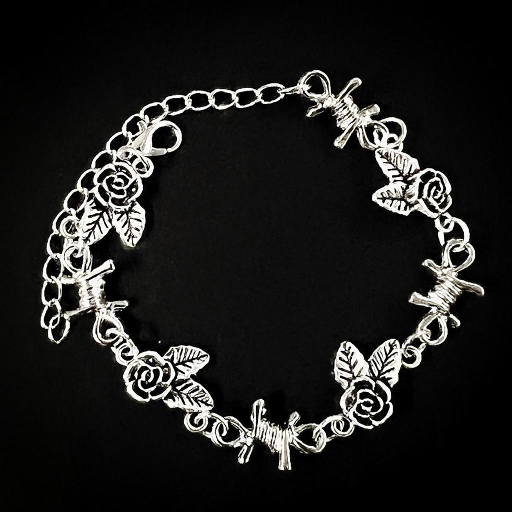 Stylish Thorned Rose Bracelet Adjustable Hand Chain Flowers Link Bangles Victorian Style Jewelry for Fashionable Ladies