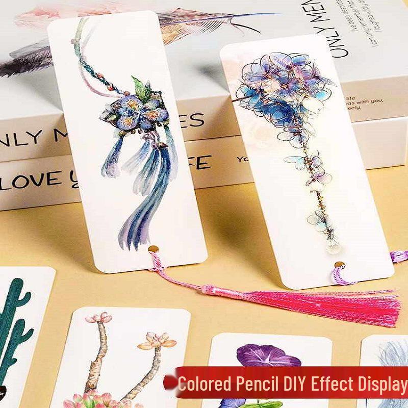 Thickened Handmade Bookmark with Calligraphy Painting, Creative Blank Cardboard, Dried Flowers, and Hand-painted Transparent Label