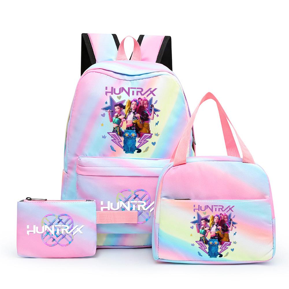 3 stk/sett Anime Søt Kpop Trykt Ryggsekk med Lunsjpose og Pennal for Tenåringsjente Gutt Bokveske Stor Kapasitet Reiseveske