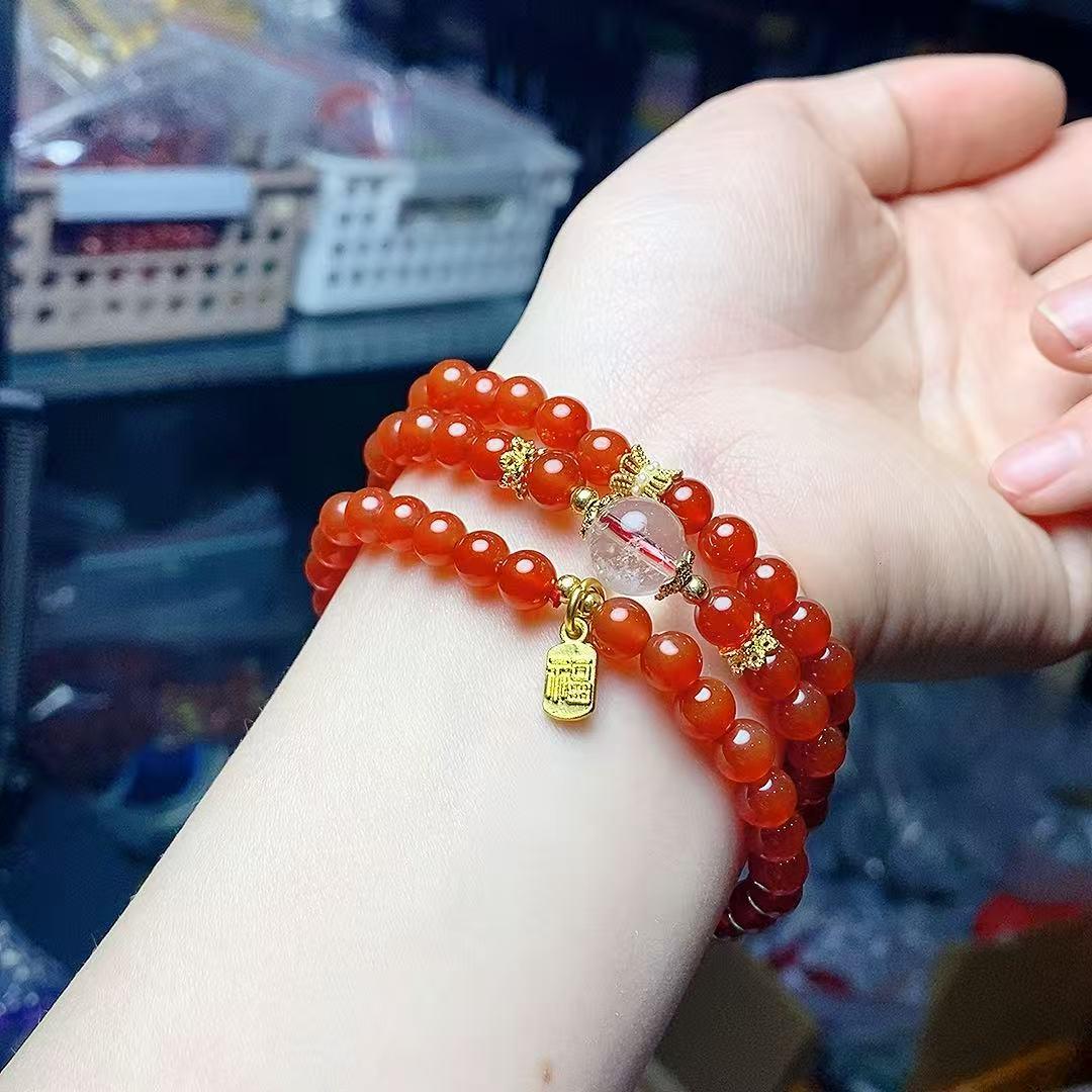 Модный многорядный браслет для женщин из красного агата - Изысканный простой модный дизайн