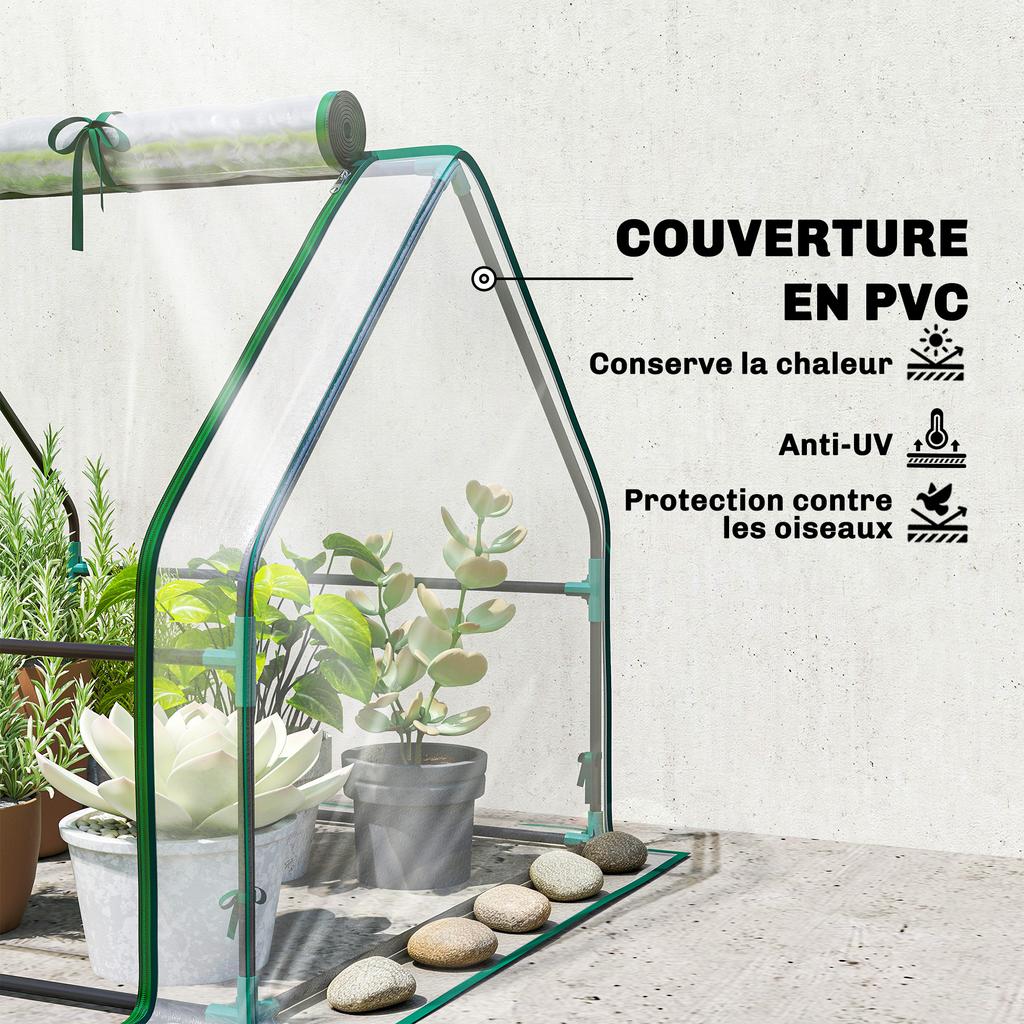 Mini Garden Greenhouse, Pointed Roof, UV-Resistant Steel, Windows, 180 x 90 x 90 cm, Transparent