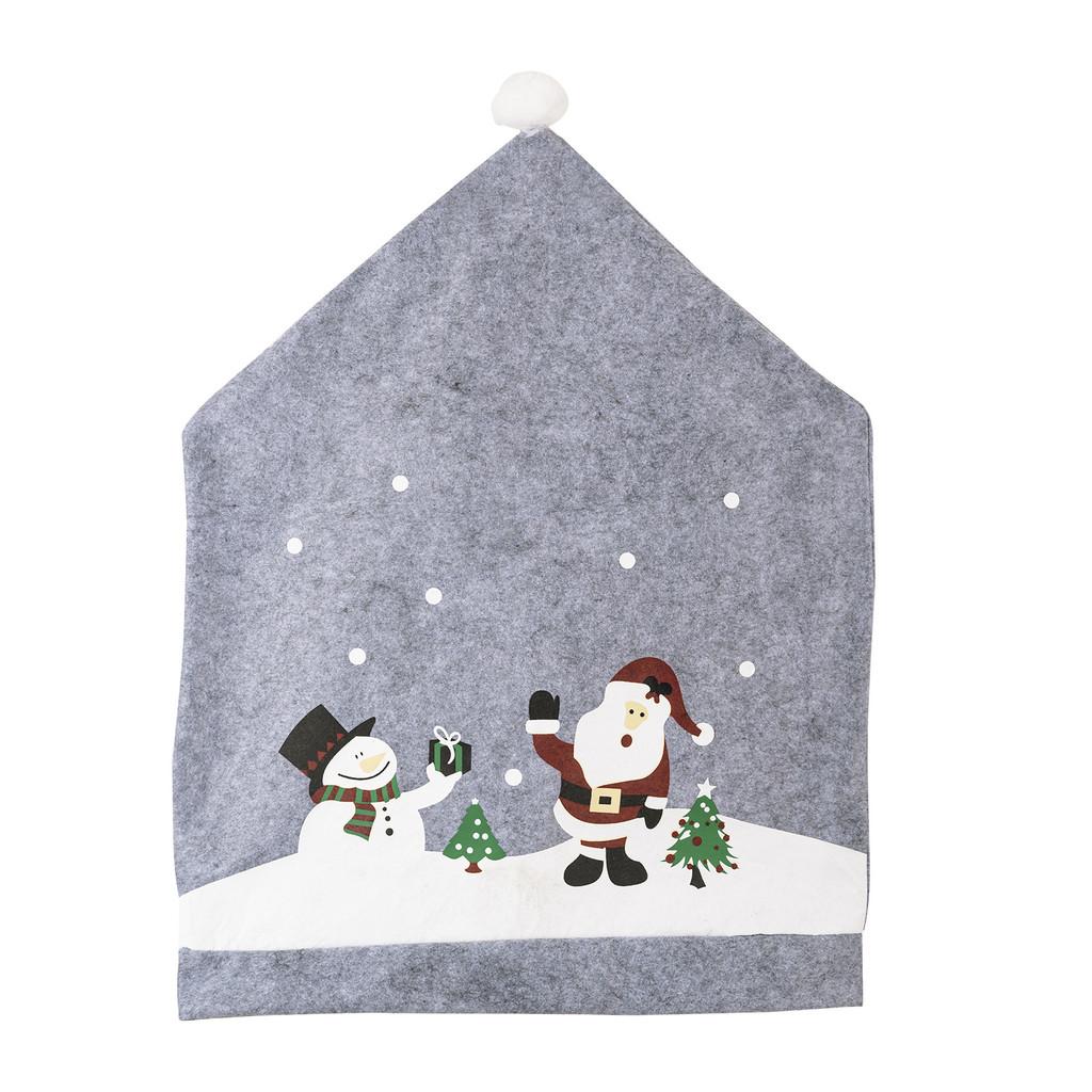 

Уютный серый чехол на стул с принтом для праздничного домашнего декора, дизайн рождественского снеговика