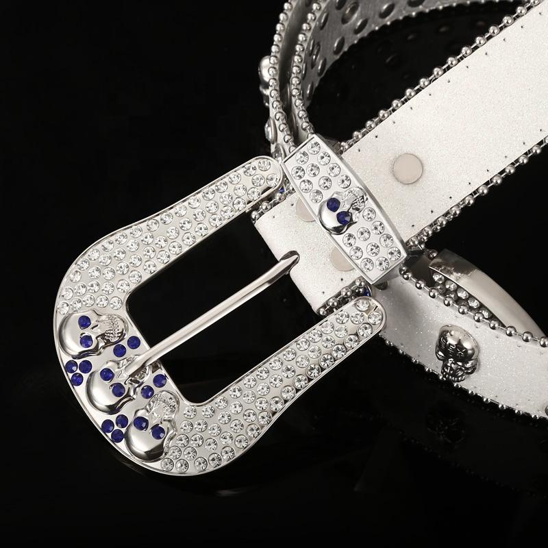 Western Leather Belt With Rhinestone BB SIMON CrystalBelt Buckle Cotton OEM Customized Pcs Color