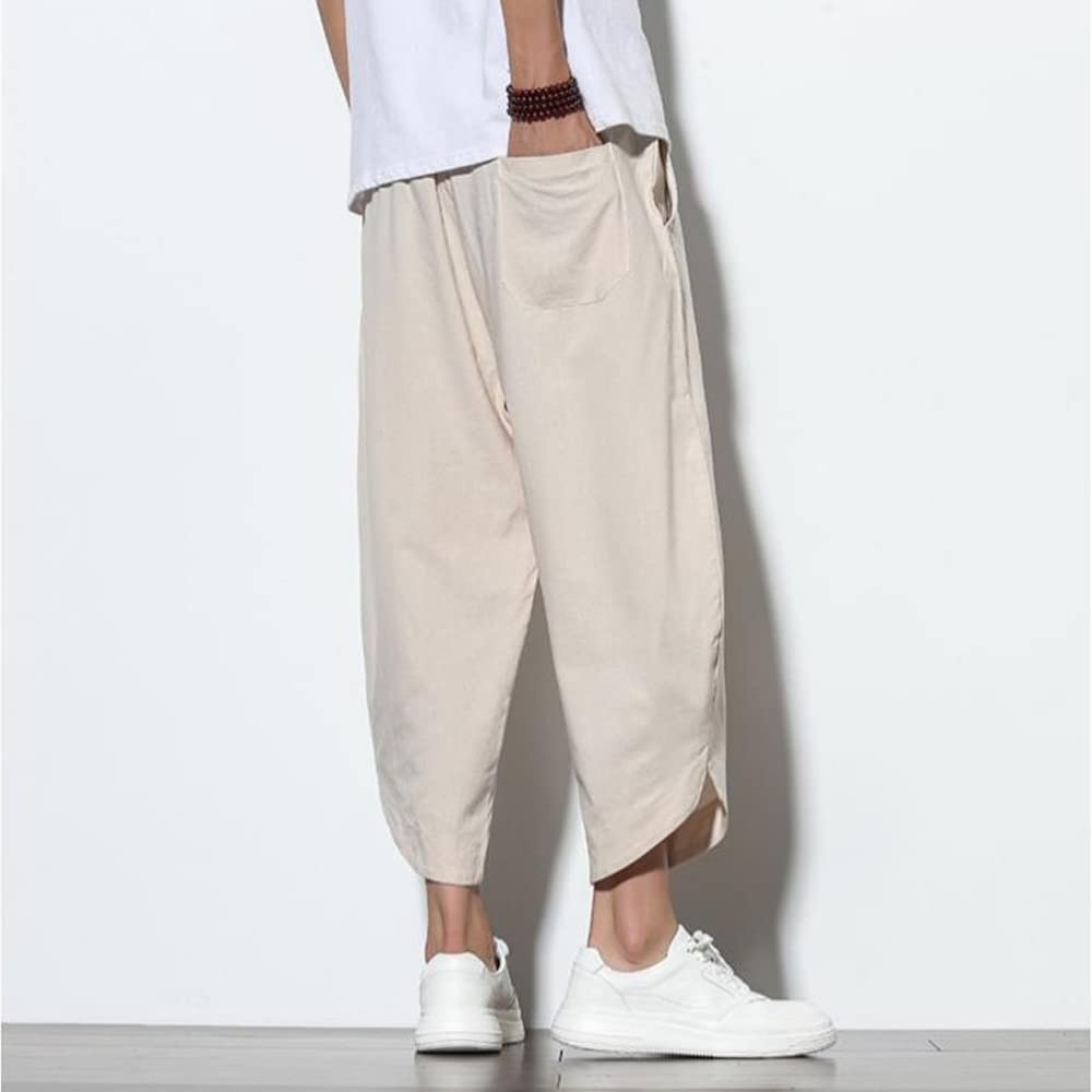 GUTHONG Summer Sarouel Plus Cropped Solid Tapered Adjustable Loose Casual Pants for and Fall Men's Pants, Wide-leg Pants, Sizes, Length, Color, Pants,
