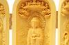 Standing Amitabha Triad Statue, Natural Boxwood, Approximately 10cm Tall, Carved with Amitabha, Kannon, and Seishi Bodhisattva, Three Open Buddhas [Pa
