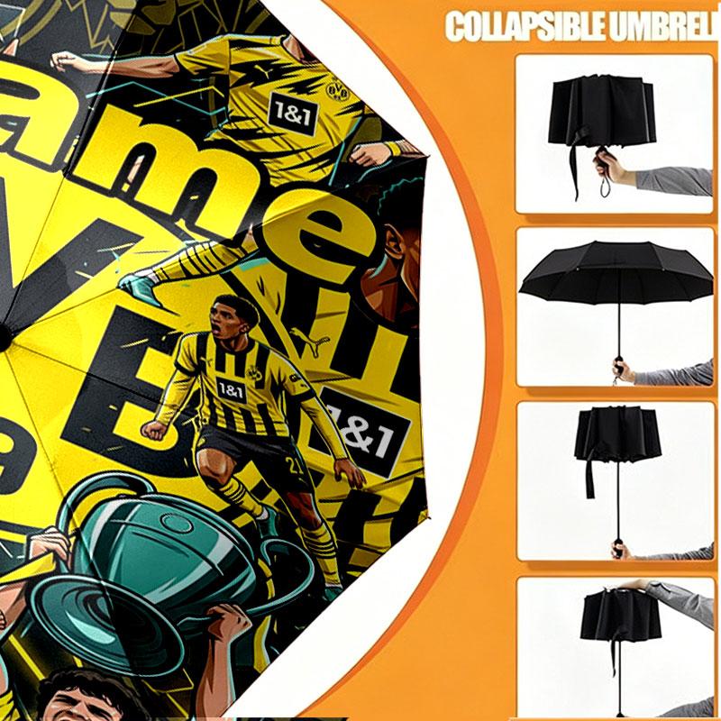Custom Name Personalized Borussia Dortmund Bvb Print Umbrella, Auto Open Close, 8‑Rib Sturdy Frame, Commute Camping Hiking Use, Birthday Gift