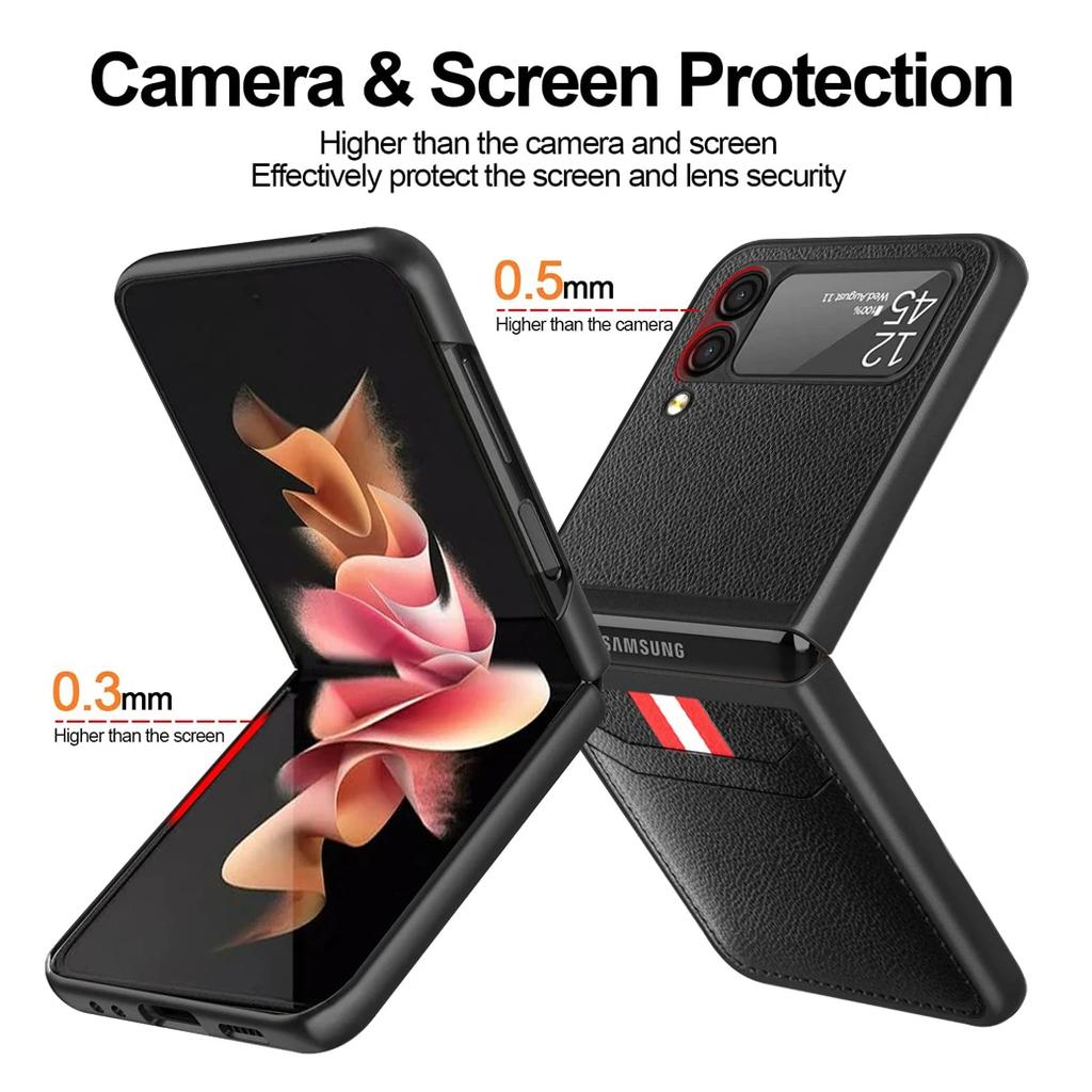 For Samsung Z Flip 7 3 4 5 6 flip7 FE flip6 Flip4 Flip5 Anti-Glare Leather Case for Samsung Galaxy Z Flip 3 5G Flip3 Card Holder