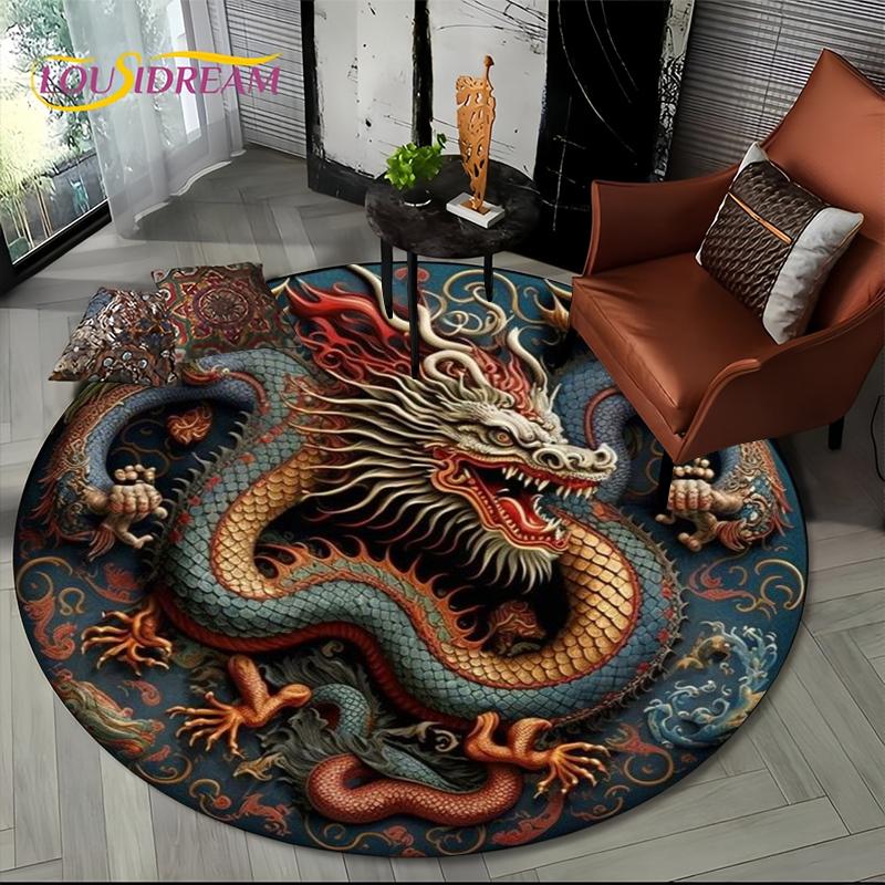 Fashion Dragon Round Carpets Living Room Bedroom Area Rug Room Bedside Chair Floor Mat Decorat Alfombra Birthday gift Poster Mat