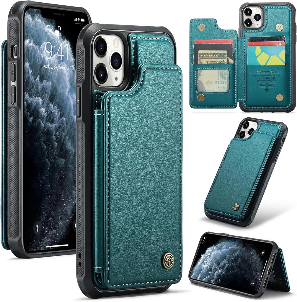 IPhone Wallet Protective Case with Card Holder, RFID Shielding, Men's and Women's Shock-absorbing Leather Bracket, Durable Protective Phone Case