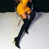 Fashion Sexy Stretch Fabric Thigh High Boots Womens High Heels Shoes Black Pointed Toe Over-the-Knee Boot  Pole Dancing Ladies Shoe