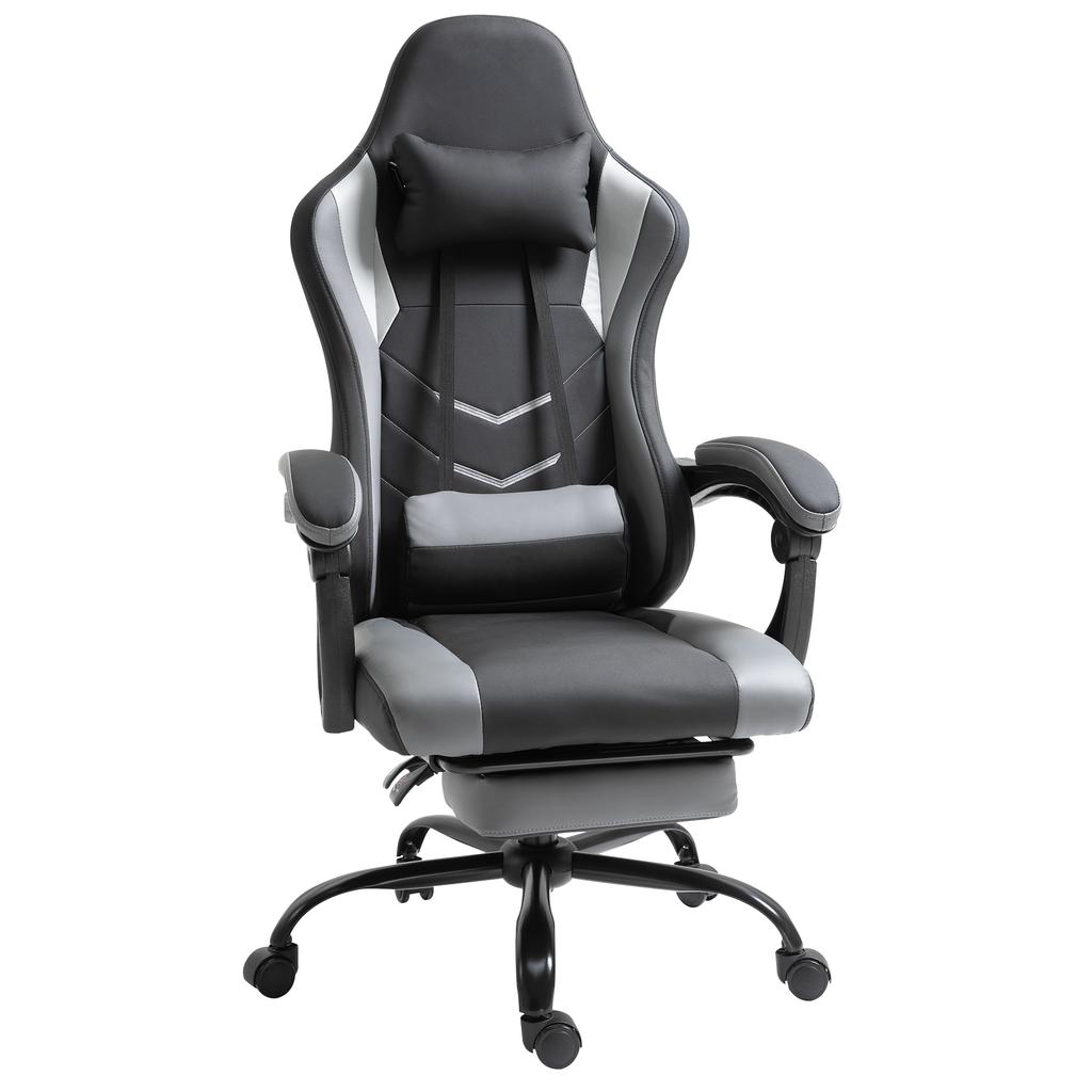 Ergonomic Gaming Chair Office Chair Desk Chair, Swivel Chair Height-Adjustable, Adjustable Lumbar Cushion with Footrest Black 62x52x128 Cm