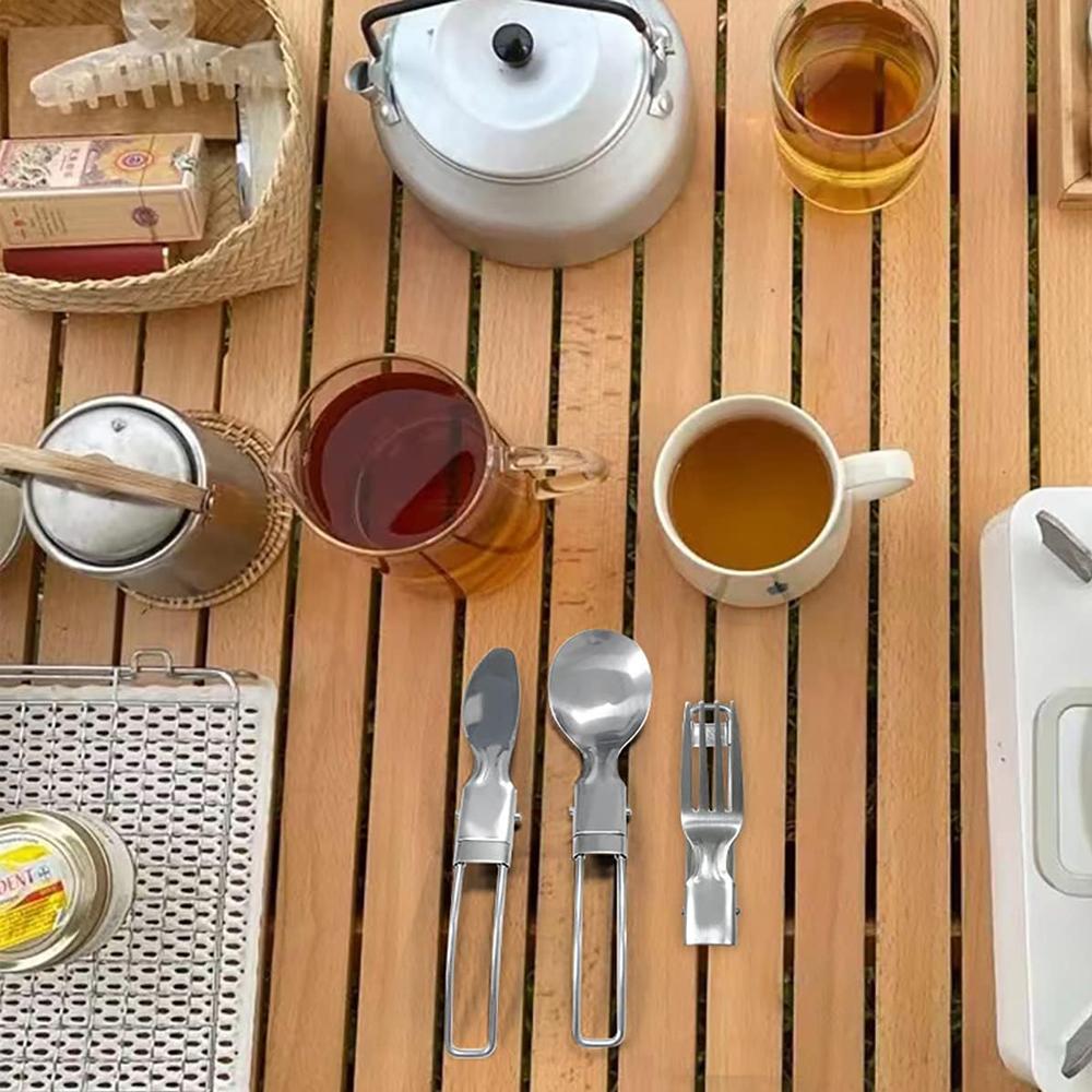 Camping Flatware Sets Stainless Steel Kitchen Accessory Spoon Fork Knife With Nylon Bag Foldable Tableware Dinnerware Set