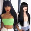 MISS WIG Women Long Straight Wig with Blunt Bangs Fashion Long Straight Synthetic Fiber Wigs for Women