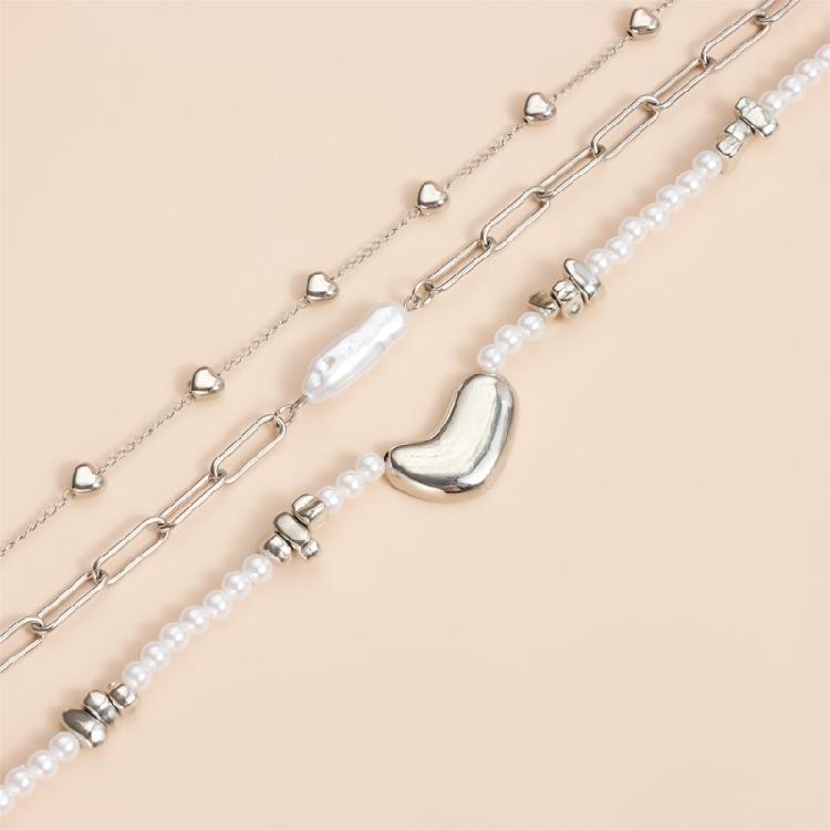 Unique Asymmetrical Heart Designs Faux Pearls Accent Necklace Alloy Material Lightweight Jewelry Gift For Her