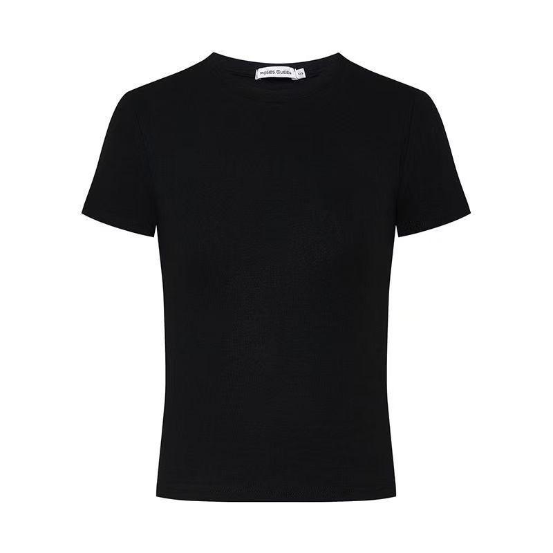 Korean Slim-Fit Red T-Shirt for Women - Figure-Flattering, Waist-Cinching, Straight-Shoulder, High-Stretch, Short-Sleeve