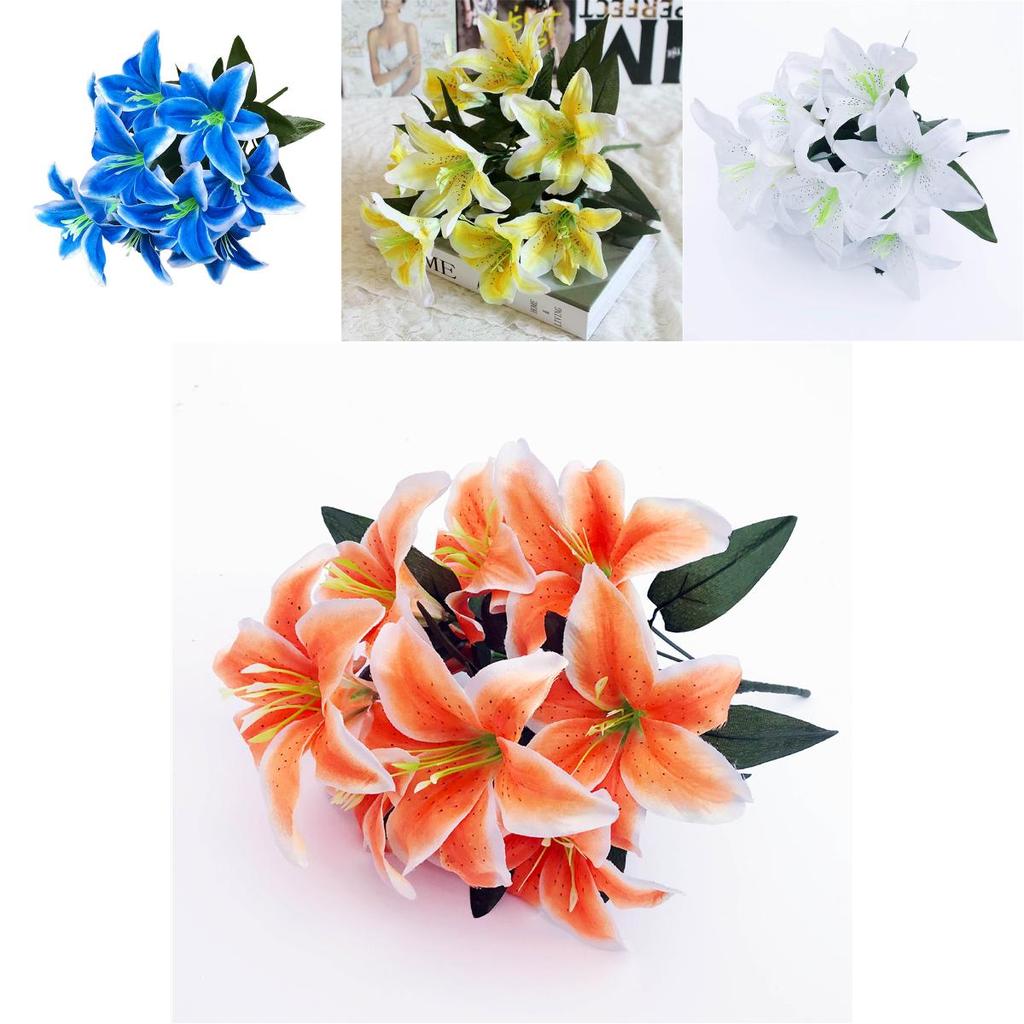 Lush 45cm 10 Heads Artificial Stargazer Lilies Silk Flower Bouquet For Vibrant Decor