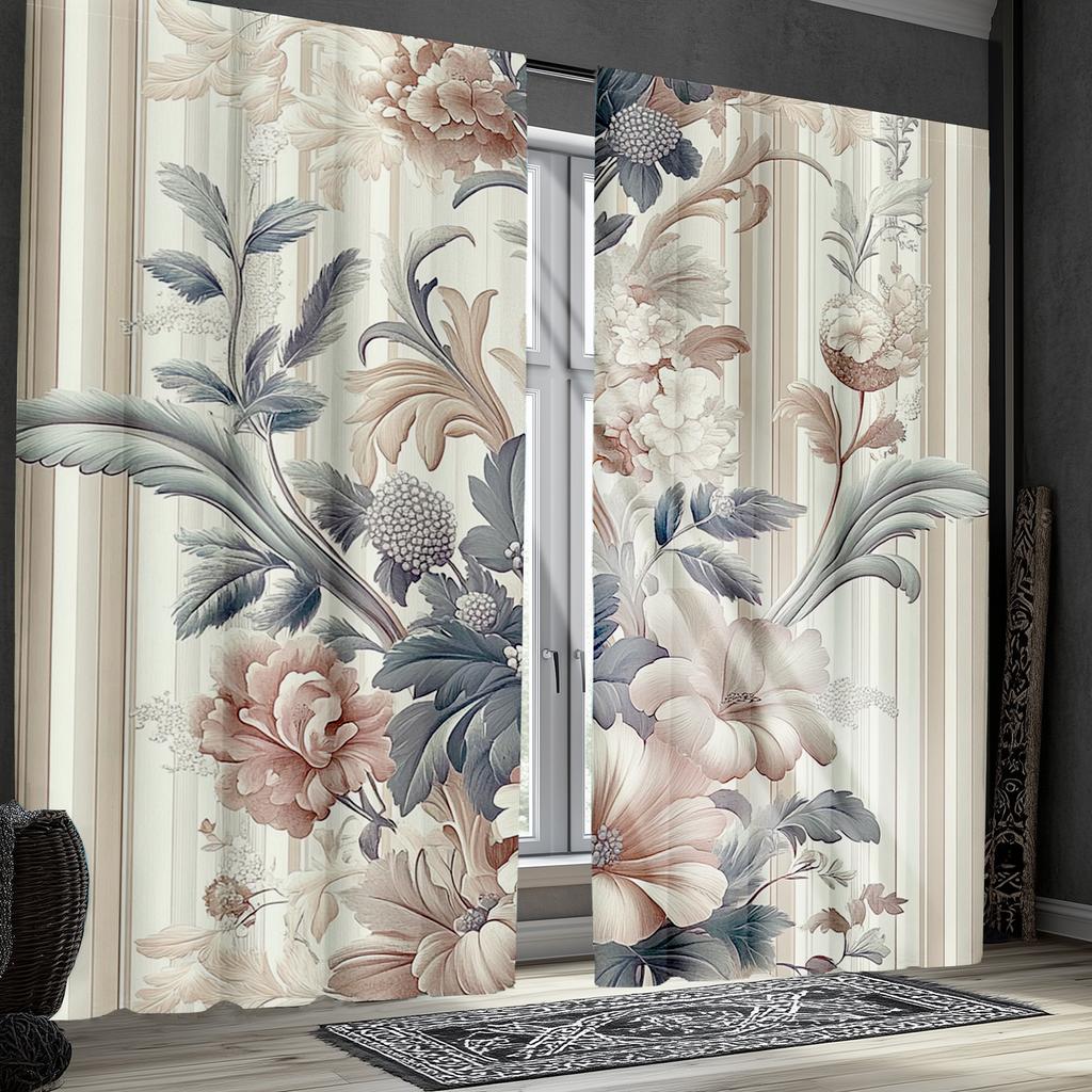 Vintage Floral Leaf Design Curtains Soft Polyester Ideal Living Room Home Decor Set Of 2 Made Sitting