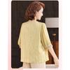 Women's V-Neck Half Sleeve Pearl Button Embroidered Cuff Loose Blouse Light Yellow Casual Top